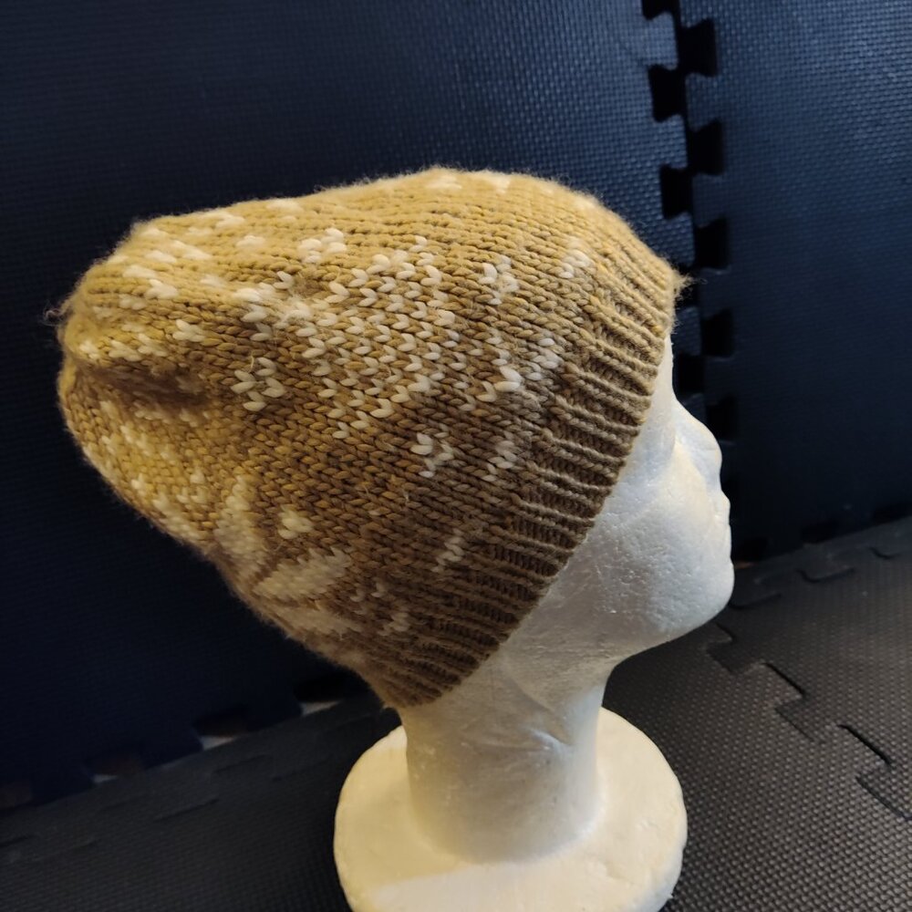 Winter Hat Beanie Fair Isle Knit Brown